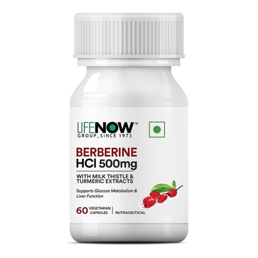 LIFENOW Berberine Supplement with HCl 500mg, Milk Thistle & Turmeric | 60 Veg. Capsules