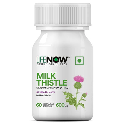 LIFENOW Milk Thistle (80% Silymarin) 600mg, 60 Vegetarian Capsules