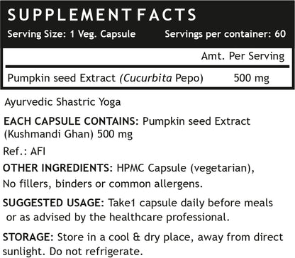 LIFENOW Pumpkin Seed Extract Supplement, 500 mg - 60 Vegetarian Capsules