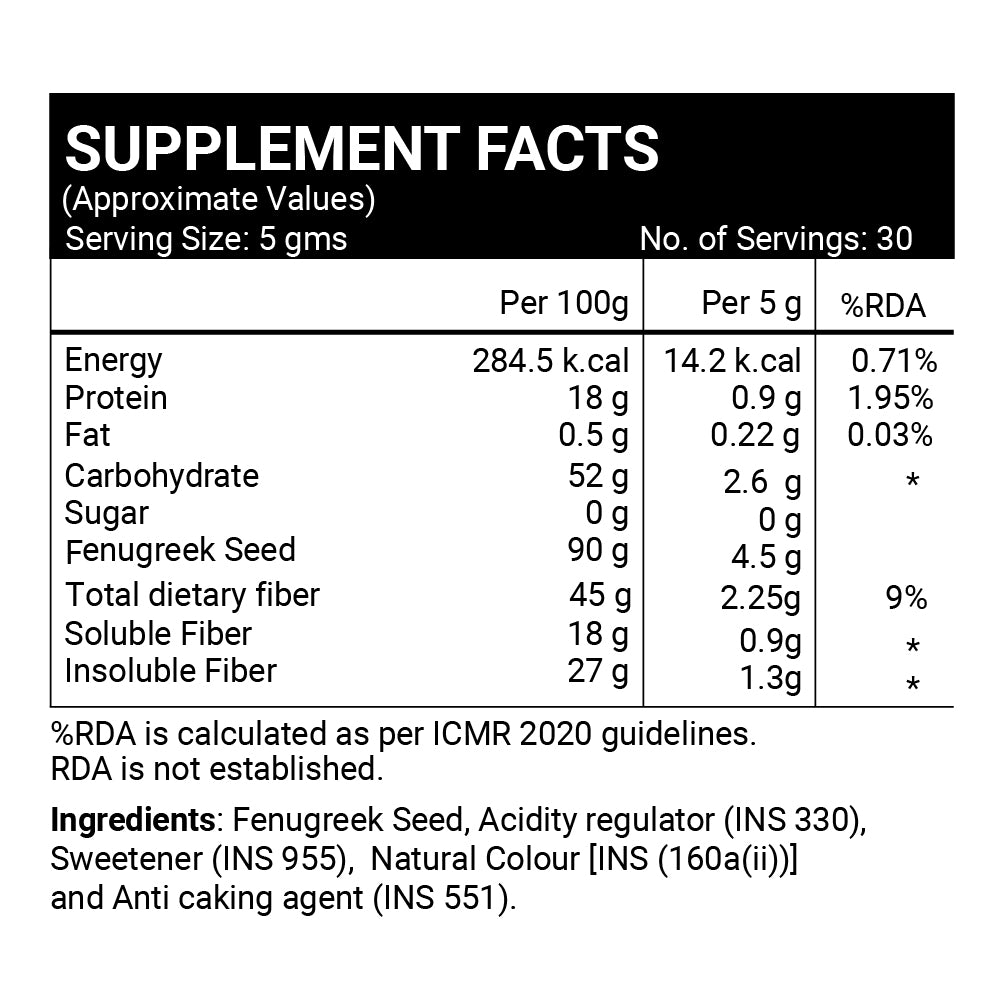 LIFENOW Fenugreek Fiber Powder, 150g (Orange)