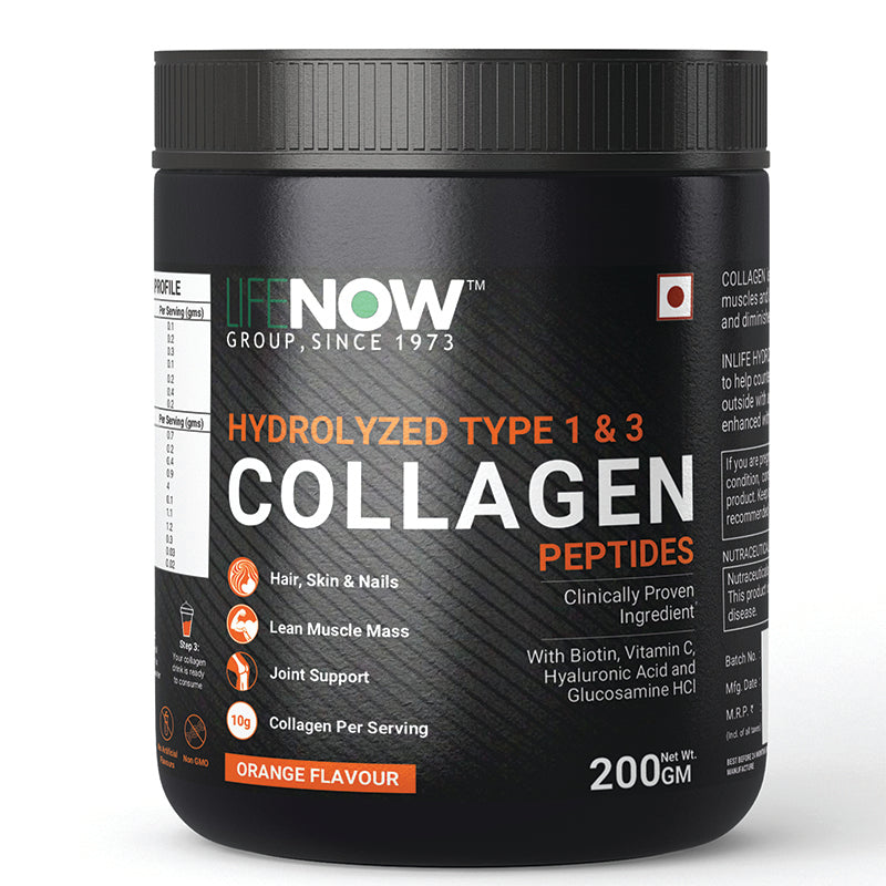 LIFENOW  Hydrolysed Collagen Peptides with Biotin, Hyaluronic Acid & Glucosamine HCl, 200g