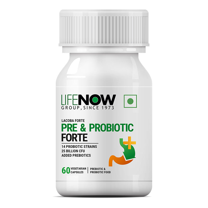 LIFENOW Prebiotic & Probiotics Forte, 25 Billion,14 Probiotic Strains – 60 Capsules