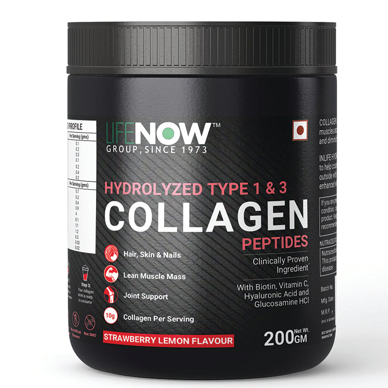 LIFENOW  Hydrolysed Collagen Peptides with Biotin, Hyaluronic Acid & Glucosamine HCl, 200g