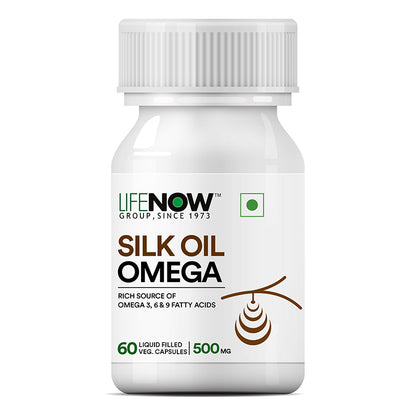 LIFENOW Silk Oil Veg Omega 3 6 9 Capsules, 500mg - 60 Vegetarian Capsules