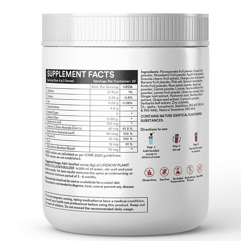 LIFENOW Vegan Plant Based Collagen Powder Supplement, Women & Men - 200g (Fruit Punch)