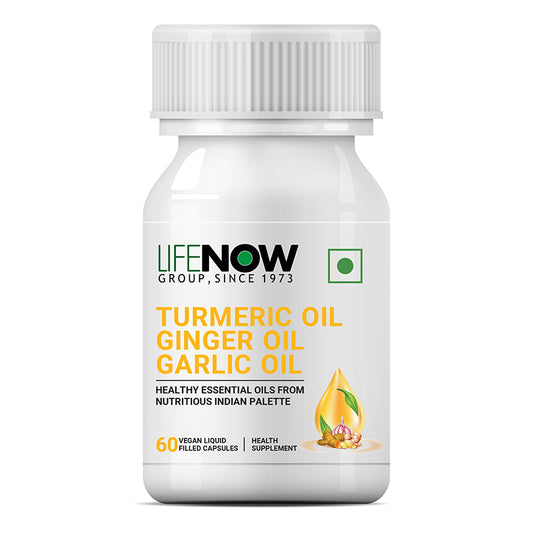 LIFENOW Turmeric Oil, Ginger Oil, Garlic Oil Supplement – 60 Capsules