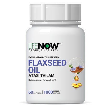 LIFENOW Flaxseed Oil Capsules (Omega 3 6 9), 1000mg - 60 Softgels