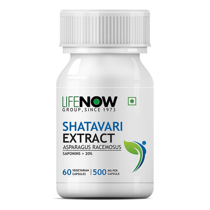 LIFENOW Shatavari Extract (Saponins > 20%), 500mg - 60 Vegetarian Capsules