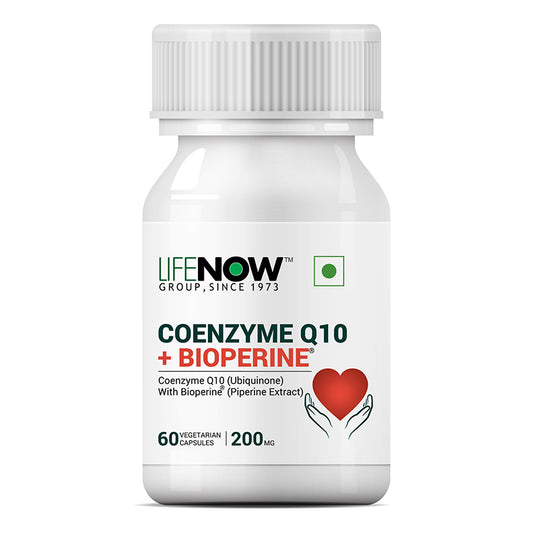 LIFENOW Coenzyme Q10 200mg with Bioperine 8mg Supplement - 60 Vegetarian Capsules