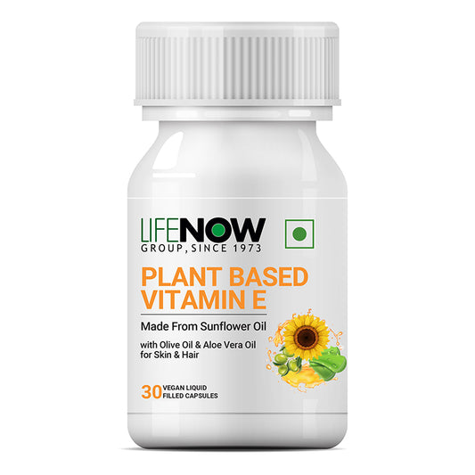 LIFENOW Plant Based Natural Vitamin E Capsules, Sunflower, Olive & Aloe Vera Oils - 30 Capsules