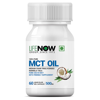 LIFENOW MCT Oil C8 C10 Supplement, 500mg - 60 Vegetarian Capsules