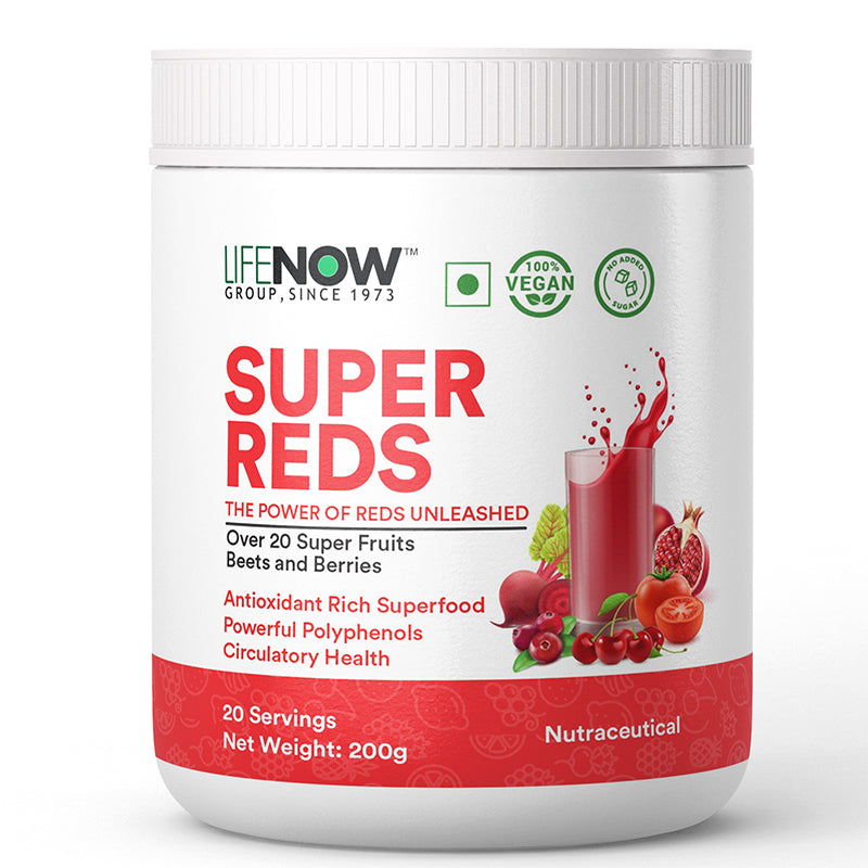 LIFENOW Super Reds Powder | Antioxidant-Rich 20 Superfoods, Fruits, Beets & Berries, 200gms