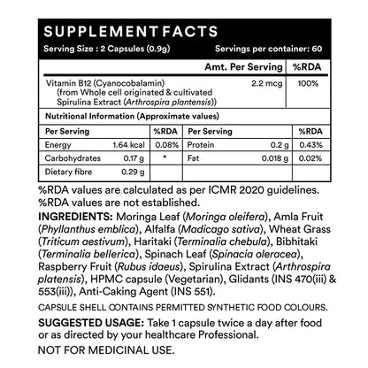 LIFENOW Plant Based Vitamin B12 Vegan Supplement, High Absorption Superfoods - 120 Veg. Capsules