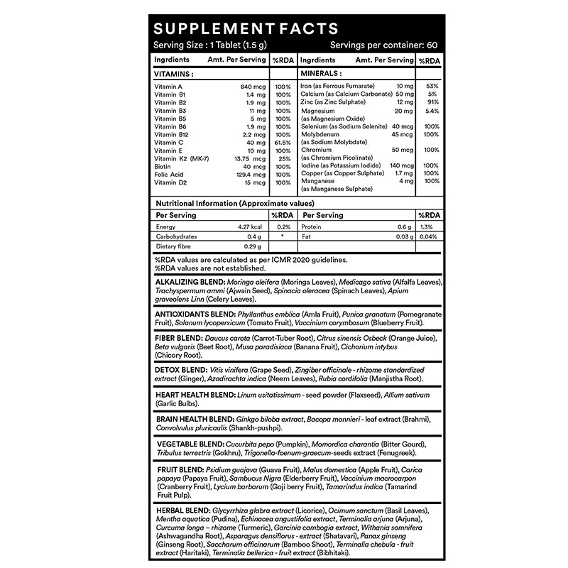 Plant-Based Superfoods + Multivitamin: Comprehensive Nutritional Support | 60 Tablets