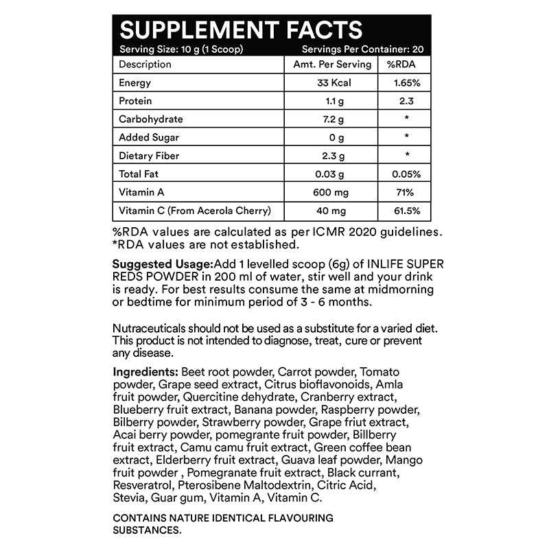 LIFENOW Super Reds Powder | Antioxidant-Rich 20 Superfoods, Fruits, Beets & Berries, 200gms