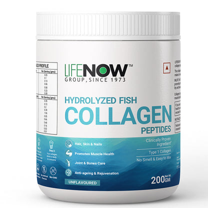 LIFENOW Hydrolyzed Marine Fish Collagen Peptides Powder, Clinically Proven Ingredient, 200g (Unflavoured)