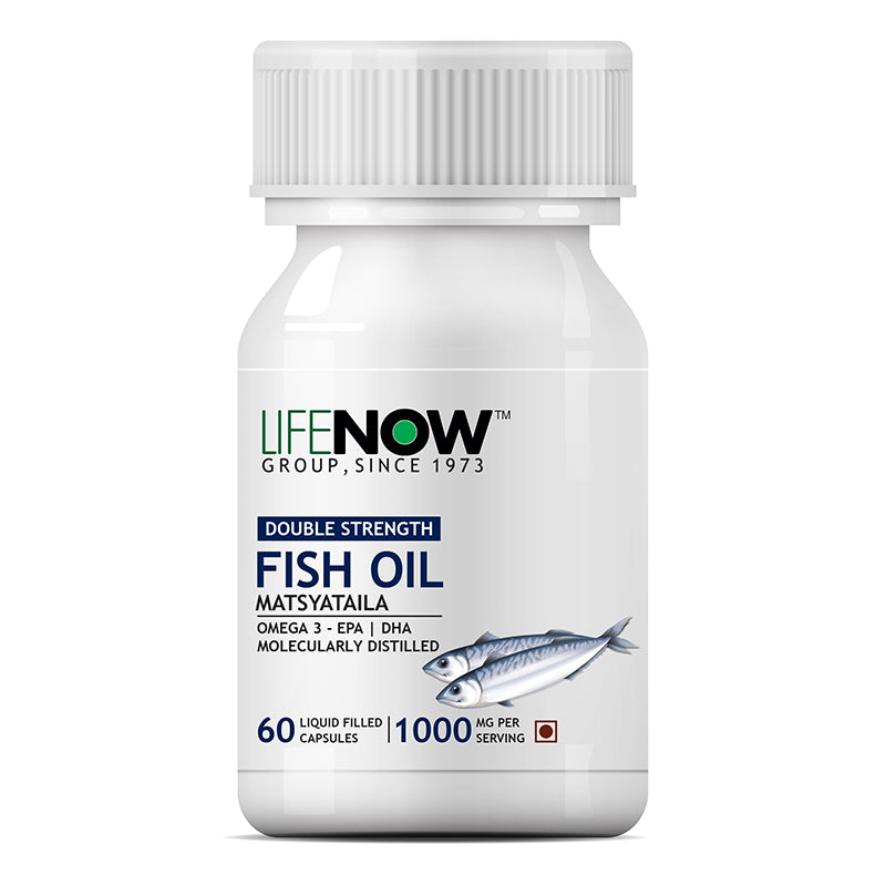 LIFENOW Fish Oil (Double Strength) Omega 3 EPA DHA, 1000mg per serving - 60 Capsules