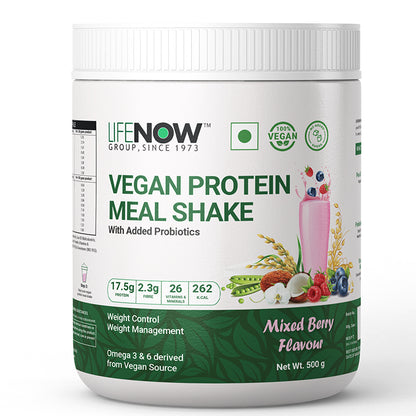 LIFENOW Vegan Protein Meal Replacement Shake with Added Probiotics, 500g