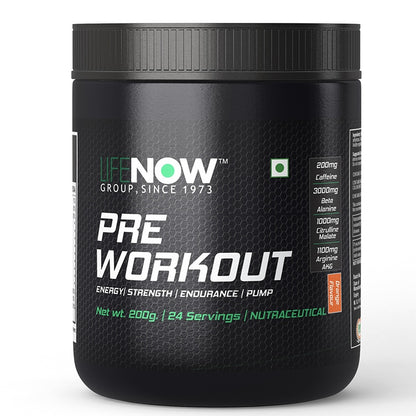 LIFENOW Pre-Workout Supplement with Caffeine, 200g