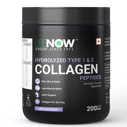 LIFENOW  Hydrolyzed Collagen Peptides, Clinically Proven Ingredient, 200g (Unflavoured)