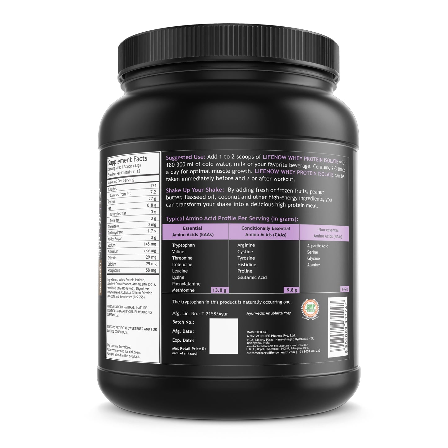 LIFENOW 100% Whey Protein Isolate Powder Supplement - (Chocolate)