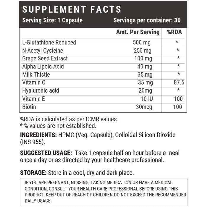 LIFENOW L-Glutathione Reduced Supplement - 30 Vegetarian Capsule