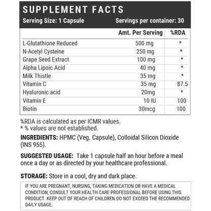 LIFENOW L-Glutathione Reduced Supplement - 30 Vegetarian Capsule