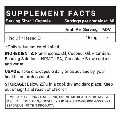 LIFENOW  Hing Oil Capsule (Asafoetida) Supplement, 15mg – 60 Capsules