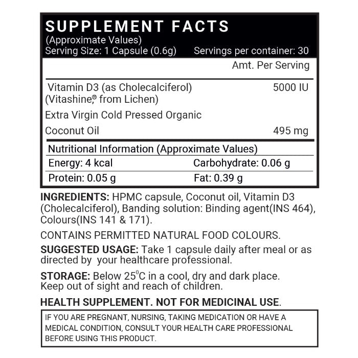 LIFENOW Plant Based Vegan Vitamin D3 from Lichen, 5000 IU - 30 Vegetarian Capsules