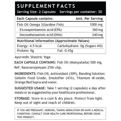 LIFENOW Fish Oil (Double Strength) Omega 3 EPA DHA, 1000mg per serving - 60 Capsules