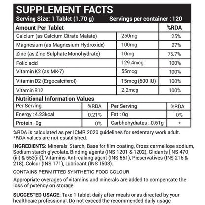 LIFENOW Calcium Magnesium Zinc Supplement - 120 Tablets