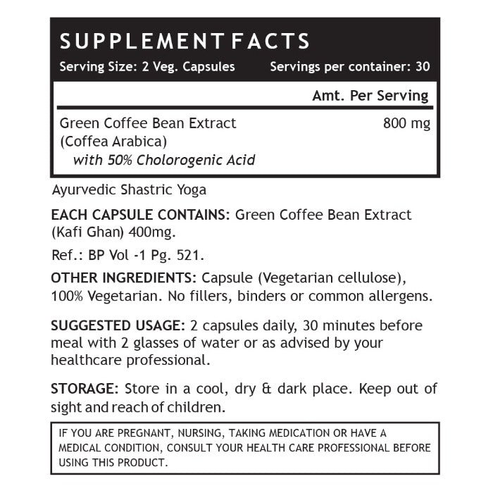 LIFENOW Green Coffee Bean Extract (Coffea Arabica), 800mg/serving - 60 Vegetarian Capsules